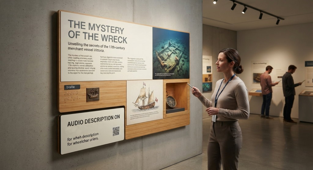 Pannelli museali accessibili in un percorso espositivo