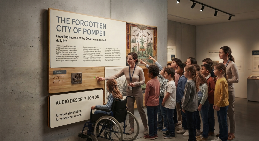 Pannelli museali accessibili in un percorso espositivo migliorato dal PNRR